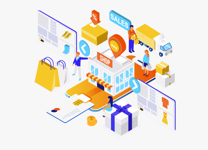 e-commerce solutions online shopping isometric